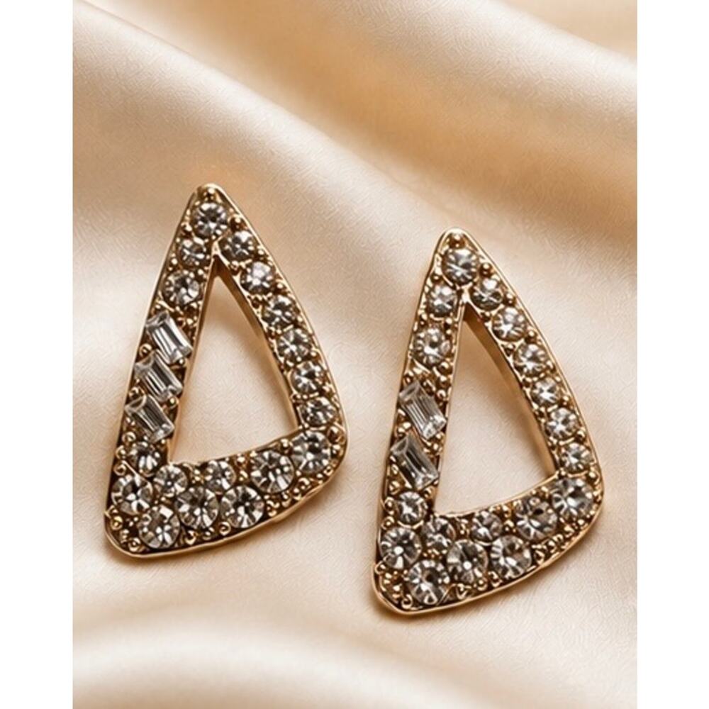 D’Bello Gold Tone Rhinestone Triangle Stud Earrings Geometric Glam